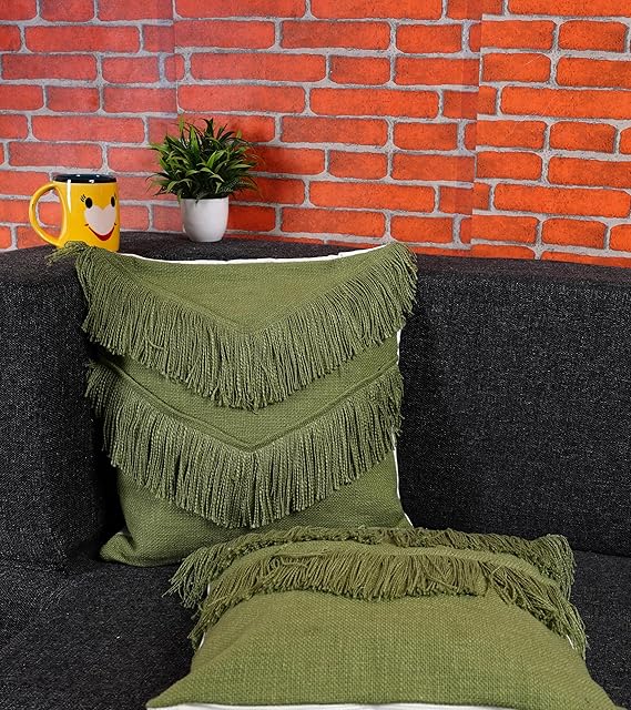 Macrame Cushion 16 x 16 inches in Olive - Leechoo